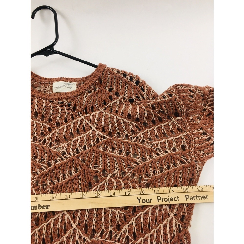 Universal Thread Sweater Med Rust Red-Brown Open Knit Semi Sheer Long Geometric - Picture 4 of 6